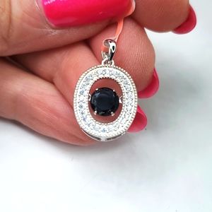 Dancing Black Thai Spinel Simulated Diamond Pendant Sterling Silver NWT